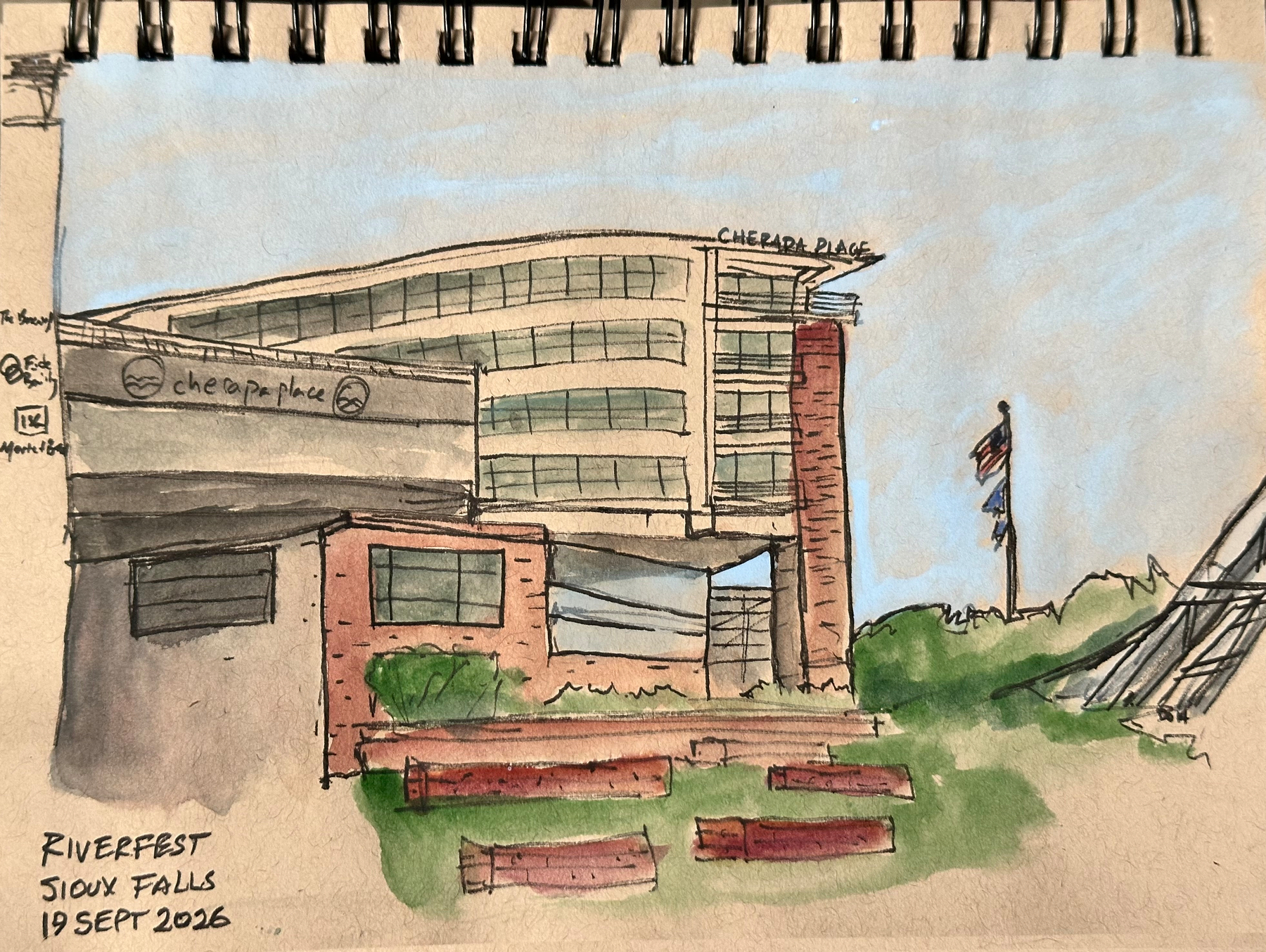 A sketch depicts the Cherapa Place building and surrounding outdoor area at Riverfest in Sioux Falls, dated 19 September 2026.